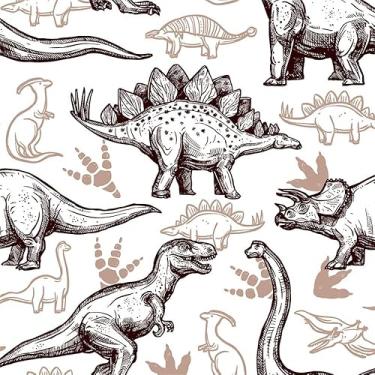 Imagem de Papel de parede preto e branco marrom dinossauro animal moderno infantil papel de parede de contato adesivo de vinil vintage em papel de parede para quarto, banheiro, armário de cozinha adequado para