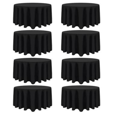 Imagem de Heneger Pacote com 8 toalhas de mesa pretas redondas 178 cm (serve para mesas de 61 a 132 cm) Tecido de poliéster reutilizável e lavável resistente a manchas e vincos para buffet, festa de casamento e