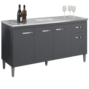 Imagem de Balcao Para Pia Sem Tampo 145 Cm Gabriela Cinza Reajl Móveis Cinza