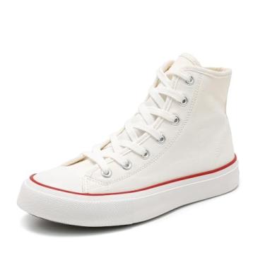 Imagem de Tênis feminino de lona de cano alto, sapatos de lona com cadarços, tênis casual para caminhada, Branco, 39