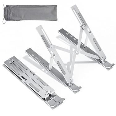 Imagem de Suporte PortáTil DobráVel de Liga de AlumíNio para Laptop, Suporte para Telefone - 7 NíVeis AjustáVeis, Design Ergonômico para Laptops de Até 18 Polegadas (Prata)