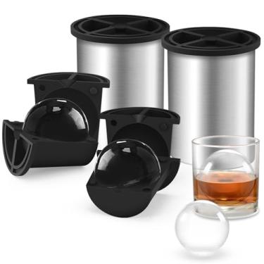 Imagem de Máquina de cubos de gelo transparente, de aço inoxidável, 6 cm, molde de cubo de gelo de silicone para coquetéis, bebidas e bourbon, presentes de uísque para homens, cor de metal (pacote com 2)