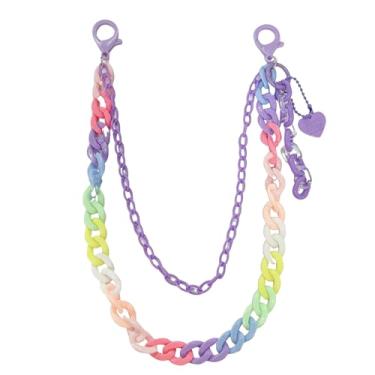 Imagem de Calça feminina Y2k com pingente de coração e arco-íris, corrente de calça de acrílico, resistente, colorida, resina, amuleto, amuleto, em camadas, rock, carteira, cinto, cintura, jeans, correntes de