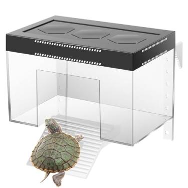 Imagem de Topo de tartaruga plataforma de frade altura ajustável para pendurar terra de tartaruga com rampa transparente para aquário de descanso de répteis para aquário pequeno e médio (cor transparente, 1
