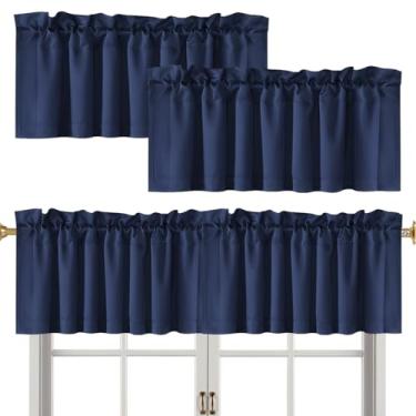 Imagem de Cortina blackout de poliéster com 2/4 painéis, sanefa, bolso para varão, tratamento de janela para sala de estar, café, banheiro, lavanderia (azul escuro, 4)