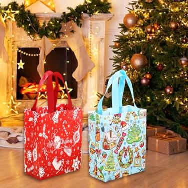 Imagem de Saco de embalagem de presente com tema de presente de Natal, 27 x 10 cm x 10 cm com alça, material não tecido reutilizável, presente de ano novo, bolsa de embalagem de suprimentos de festa de Natal.
