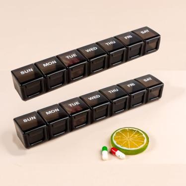 Imagem de Pacote com 2 organizadores semanais de comprimidos, estojo grande para comprimidos de 7 dias, caixa diária de medicamentos, organizador de comprimidos para suplementos medicinais, óleo de peixe (preto