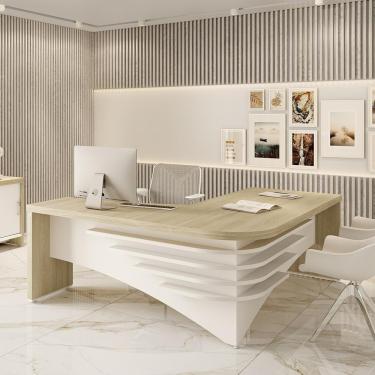 Imagem de Mesa Executiva Em L Frosinone Carvalho Branco