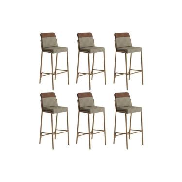 Imagem de Banqueta Sala De Jantar Duo 1753 Kit 6 Un Rose-linho Areia-courano Caramelo - Carraro