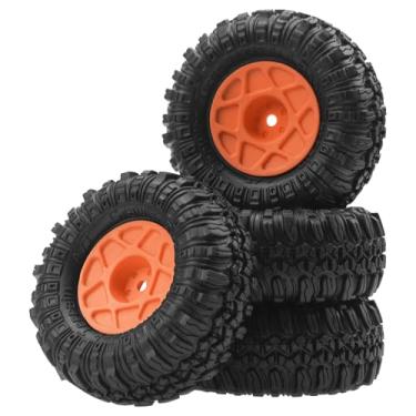 Imagem de 4Pcs ShareGoo RC Plastic 1.0 Beadlock Wheel and Tires Set OD57 x 25mm Rubber Tire Compatible with Axial SCX24 AX24 Traxxas TRX4M FMS FCX24 FCX18 1/18 1/24 RC Crawler (Orange)