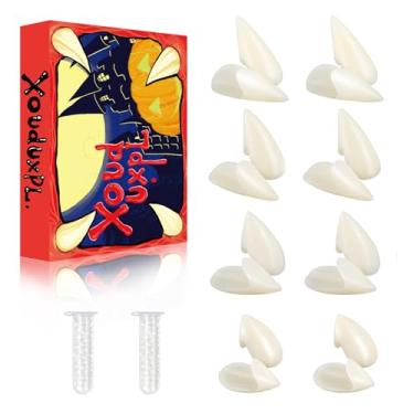 Imagem de Xouduxpl Vampire Teeth, Vampire Fangs Fake Teeth 8 Pairs, Werewolf Fangs Halloween Party Cosplay Props Dentures, Halloween Costumes Decorations Party Favors Masquerade Accessories for Adult Women Girl