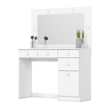 Imagem de Penteadeira Camarim Com Espelho Led 4 Gavetas 1 Porta Magnólia Branco