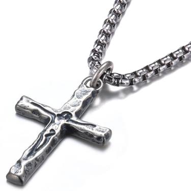 Imagem de MUSECLOUD Colar masculino de crucifixo de prata esterlina 925 - pingente de cruz de Jesus esculpido em prata esterlina com corrente de aço inoxidável, crucifixo católico, joias cristãs para homens e