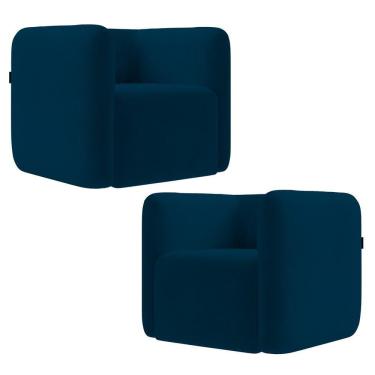 Imagem de Poltrona Para Sala De Estar Decorativa Kit Com 2 Maggie K04 Veludo Azul Marinho - Mpozenato