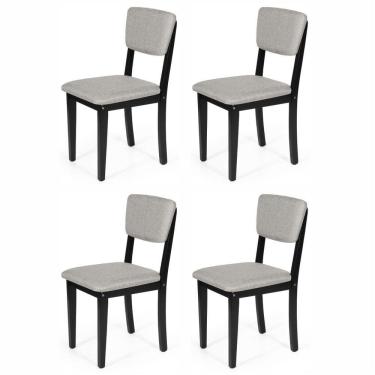 Imagem de Conjunto 4 Cadeiras De Jantar Estofada Em Madeira Maciça Ella Preto/cinza Claro