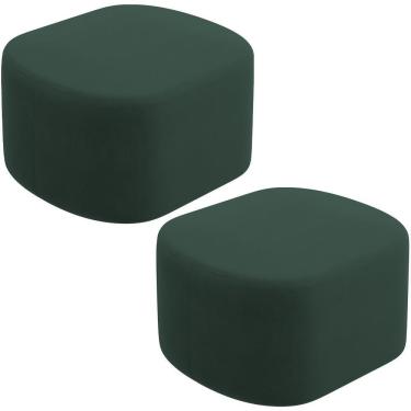 Imagem de Kit 2 Puffs Decorativos Orgânico Para Living Quarto 70cm Doha W01 Suede Verde Musgo - Lyam Decor