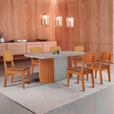 Imagem de Mesa De Jantar Aspen 180cm Tampo Mdf Vidro Copper Premium Tork /nat/off/serig. Off