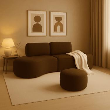 Imagem de Sofá Orgânico e Puff Módulo Curvo Savana Boucle Marrom - Montanari`s Decor