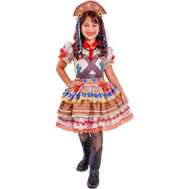 Imagem de Fantasia Maria Bonita Infantil de Luxo Com Saia Rodada Armada Vestido Festa Junina Cangaceira com Lenço