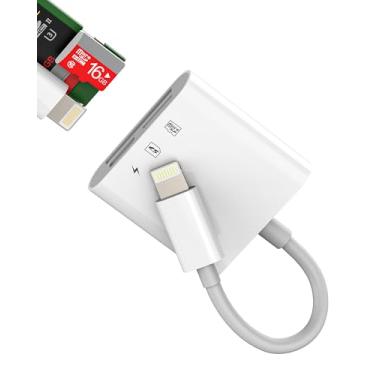 Imagem de Leitor de cartão SD para iPhone 14 13 Pro Max (3 em 1) Lightning para cartão de memória micro SD, adaptador de carregamento, câmera digital, porta TF fêmea, plugue duplo para acessórios Apple para
