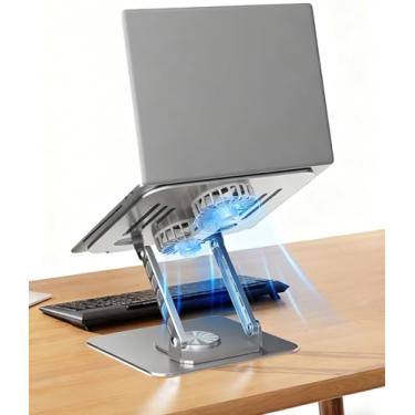 Imagem de Suporte de laptop para mesa com ventiladores silenciosos – base giratória 360 ergonômica, suporte ergonômico para laptop, suporte dobrável para escritório, casa, para MacBook Air Pro, Dell, HP (10