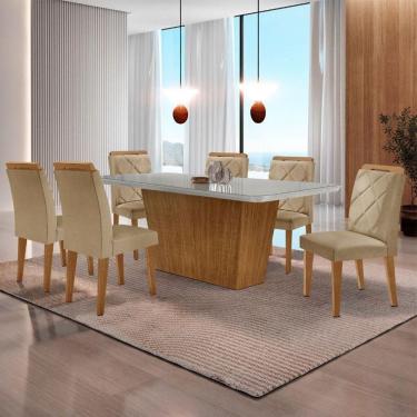 Imagem de Mesa Sala De Jantar Aida 180cm E 6 Cadeiras Melissa Moderna Turim 07/off White/imbuia