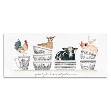 Imagem de Stupell Industries Arte de parede em tela Gather for Food Animal Bowls, design de Cindy Jacobs, 25 x 61 cm