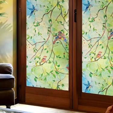 Imagem de AChoice4U Película de janela de vitral, película de privacidade decorativa 3D para janela com aderência estática, não adesiva, bloqueio de UV, película de controle de calor (pássaros da primavera