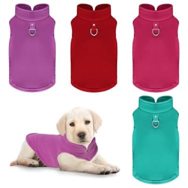 Imagem de Colete de lã para cães, 4 peças, quente, para inverno, para cães, sem mangas, pulôver macio, casaco de lã para clima frio, moletom com capuz com coleira em D para cães pequenos e médios, unissex