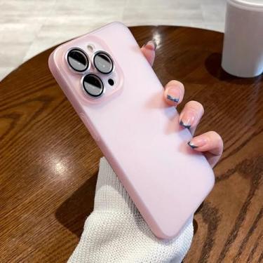 Imagem de Capa translúcida ultrafina fosca para iPhone 15, 14, 13, 12, 11 Pro Max, protetor de câmera com anel de vidro metálico, capa rígida, rosa, para iPhone 12