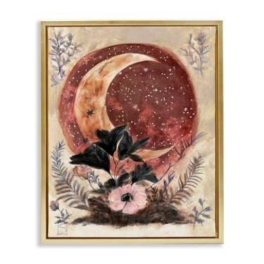 Imagem de Stupell Industries Arte de parede em tela flutuante marrom com lua crescente e florais, design de Sara Culpepper, 53 x 43 cm