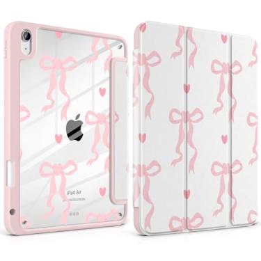 Imagem de MEEgoodo Capa para iPad Air 11 polegadas M3 2025 / M2 2024, para iPad Air 5ª / 4ª geração 27.7 cm 2022/2020, capa para tablet com revestimento traseiro transparente acrílico, laço moderno e corações
