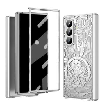 Imagem de LazyGoose Capa para Samsung Galaxy Z Fold 7 com padrão mecânico de legenda, protetor de tela frontal embutido e proteção de dobradiça - revestimento dobrável completamente proteção total 360 (prata)