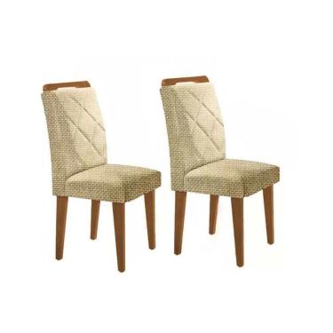 Imagem de Kit 2 Cadeiras Sala Jantar Melissa 2 Un Madeira Capuccino Linho Bege Turim Rufato