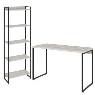 Imagem de Kit Escritório Estante 5 Prateleiras Com Mesa 120Cm Snow