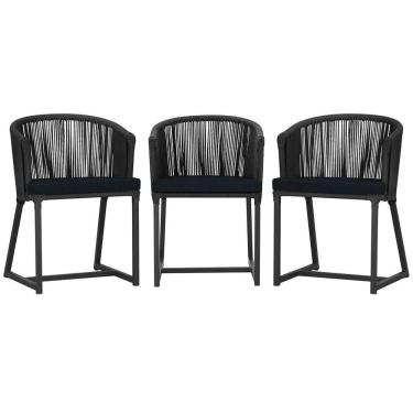 Imagem de 3 Cadeiras De Jantar Noronha Preta Corda Náutica E12 Trama Preto