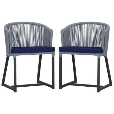 Imagem de 2 Cadeiras De Jantar Noronha Preta Corda Náutica E10 Trama Prata