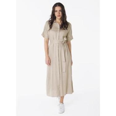 Imagem de Vestido Longo de Linho Bege Mocca Chemise Manga Curta Sob-Feminino