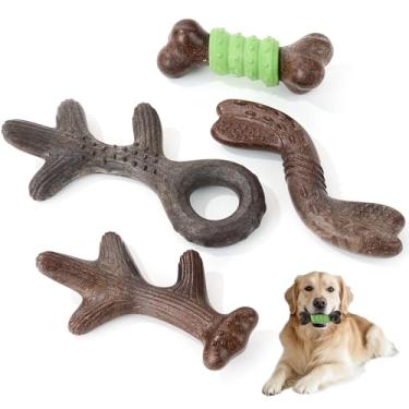 Imagem de Gardner Pet Pacote com 4 brinquedos de mastigar para cães, interativos de longa duração, adicionam nylon de coco desfiado + TPR, limpeza dos dentes e brinquedo de treinamento para raças médias/grandes