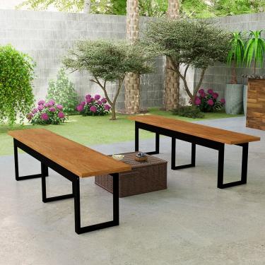 Imagem de Conjunto 2 Bancos Retangulares Com 160cm Mesa Sala Varanda Gourmet