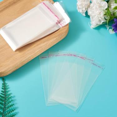 Imagem de 100 peças de sacos plásticos retangulares de celofane transparentes de 10 x 5 cm, bolsa autoadesiva, para joias pequenas, pingentes, chaveiros, pingentes, pequenos presentes, à prova de poeira