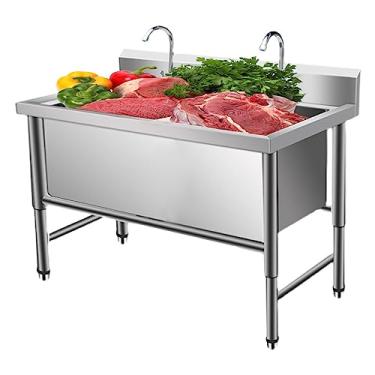 Imagem de TRGCJGH Pia utilitária de aço inoxidável, pia independente, pia de lavanderia, para lavanderia, porão ou oficina de garagem (120 x 70 x 80 cm/47,2 x 27,5 x 31,4 polegadas, profundidade: 40 cm/15,7 pol