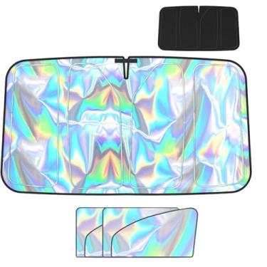 Imagem de Para-sol para carro, para-brisa dianteiro, proteção solar interior automotiva, tela dobrável para viagens rodoviárias, estacionamento, condução, acampamento, transporte, caminhão, trailer, urbano