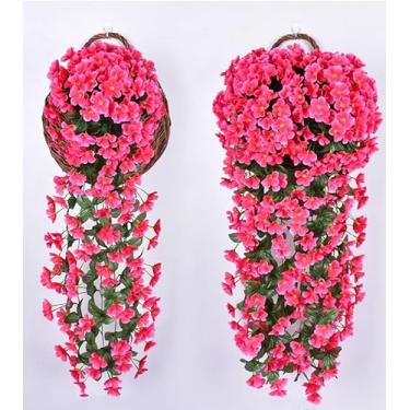 Imagem de Decoração de flores falsas de vime para festa de casamento, simulação colorida, violeta, montadas na parede, flores falsas (rosa vermelha)