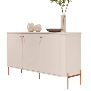 Imagem de Aparador Buffet Tucupí Sala Com 3 Portas E Pés De Metal Off White-bronze