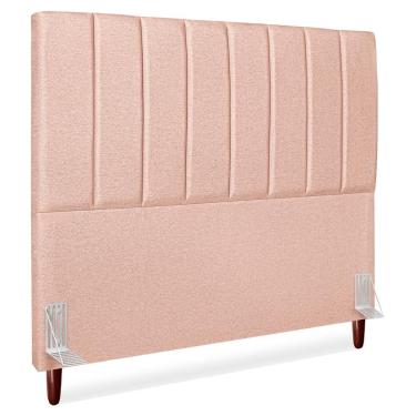 Imagem de Cabeceira para Cama Box Carla Casal 140 cm Tecido Linho Rosê com Frame Arte Das Cabeceiras