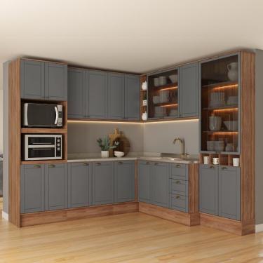 Imagem de Armário De Cozinha Completa C Balcão Milla Dusk Carraro Nogal Cinza Titânio