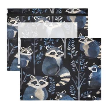 Imagem de ATTX Pacote com 2 bolsas de fichário de guaxinins pretos escuros - Bolsa impermeável com zíper com 3 anéis com janela transparente, acessórios de material de escritório para estojos de lápis e