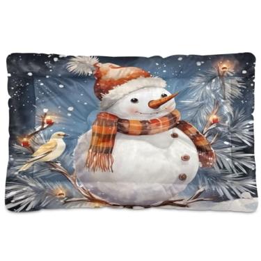Imagem de KEEPREAL Cama de Natal para cães com boneco de neve, cama retangular confortável para animais de estimação, cama ultra macia e calmante para cães pequenos, médios e grandes, 91 x 61 cm (117)