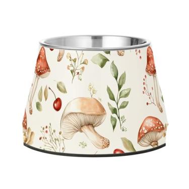 Imagem de SEHANY Tigelas para cães de ervas e cogumelos antiderrapante de aço inoxidável com fundo de borracha para evitar tombamento, tigelas elevadas para comida e água quadriculadas para cães e gatos